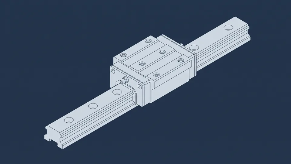 Line drawing: profile rail with carriage block (AI-generated)