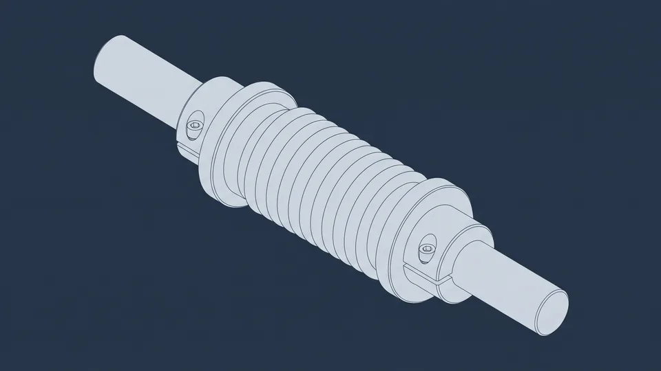 Line drawing: metal bellows coupling between two shaft ends (AI-generated)
