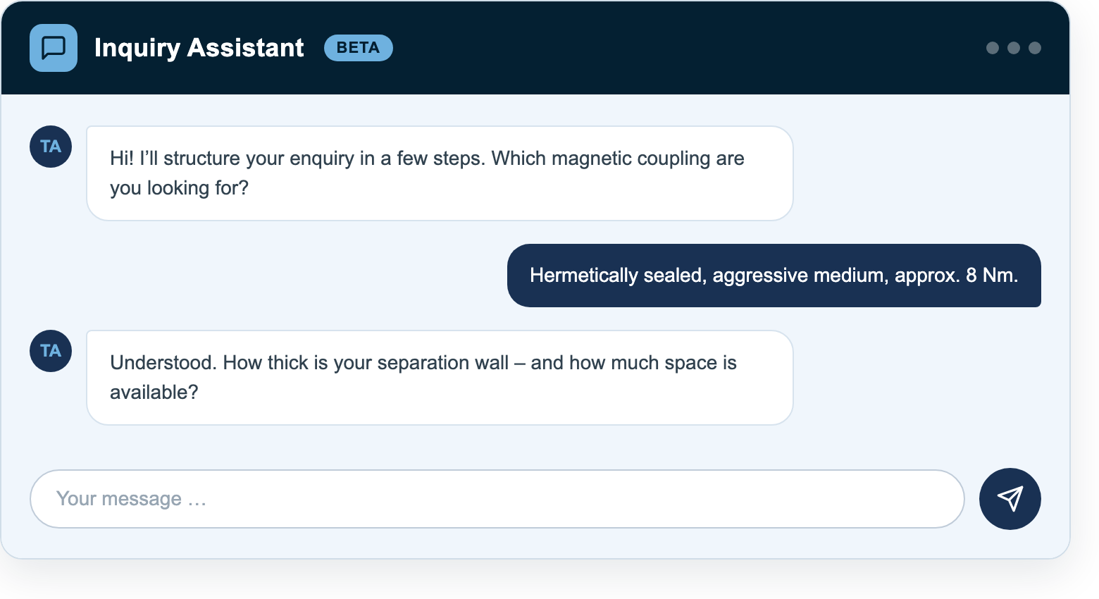 Inquiry Assistant (Beta) – example dialogue